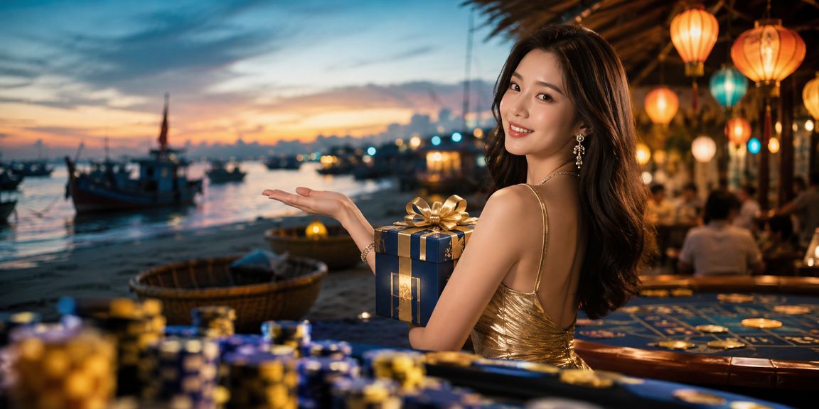 Đèn lồng Hội An lung linh về đêm bên cạnh màn hình casino, khung cảnh giải trí độc đáo